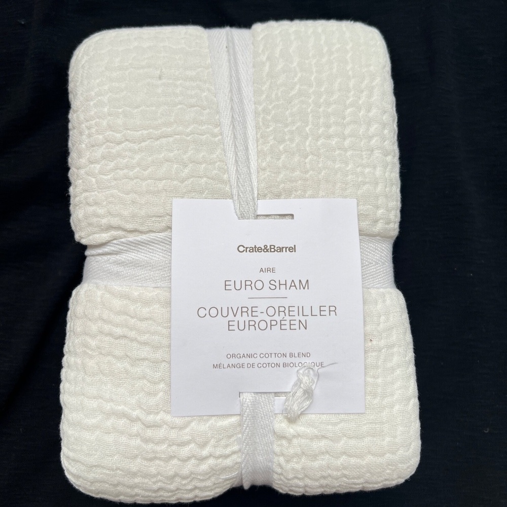Crate & Barrel Aire Euro Pillow Sham Organic Cotton Linen Blend 26x26 White NWT